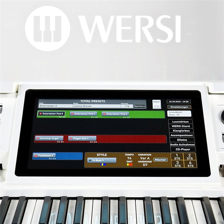 Wersi  OAX1000LS PERGAMON Parelmoer WHITE/Zwart Hoogglans  Vol Pedaal  met ingebouwde luidsprekers